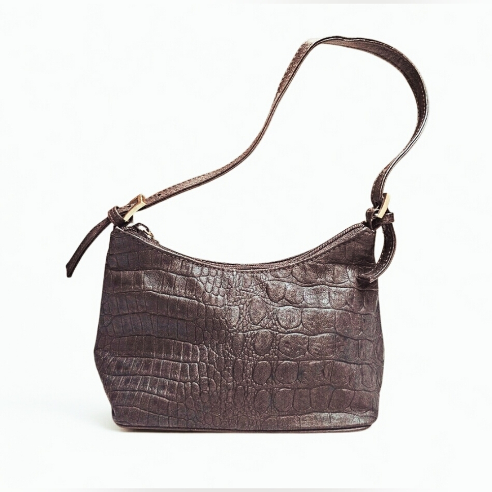 🆕️Studio Works Brown Faux Leather Croc Alligator Textured Shoulder Bag Purse